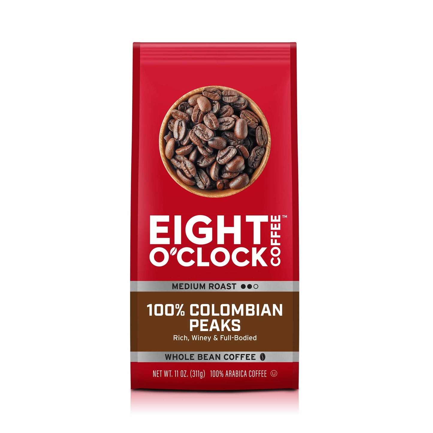 Eight OClock Coffee Whole Bean, 100% Colombian Peaks, Medium Roast, 11 Oz, Kosher Certified