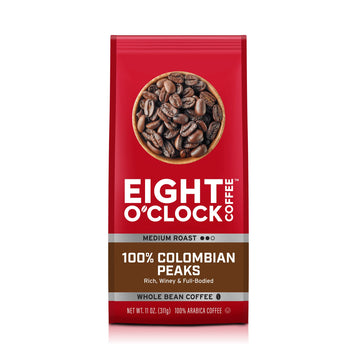 Eight OClock Coffee Whole Bean, 100% Colombian Peaks, Medium Roast, 11 Oz, Kosher Certified