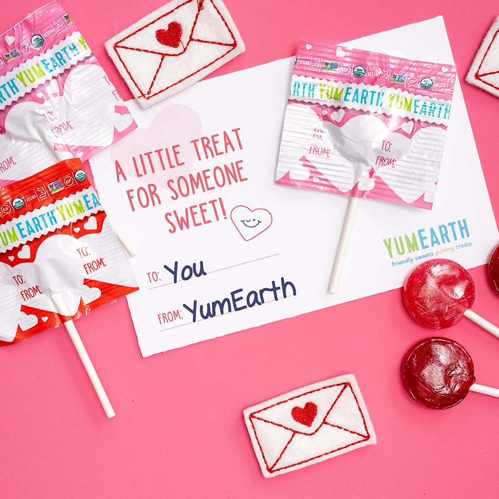 Yumearth Organic Pops Valentine Variety Pack - Fruity Lollipops - Gluten Free Snacks For Kids - Allergy Friendly, Non-Gmo, No Ar