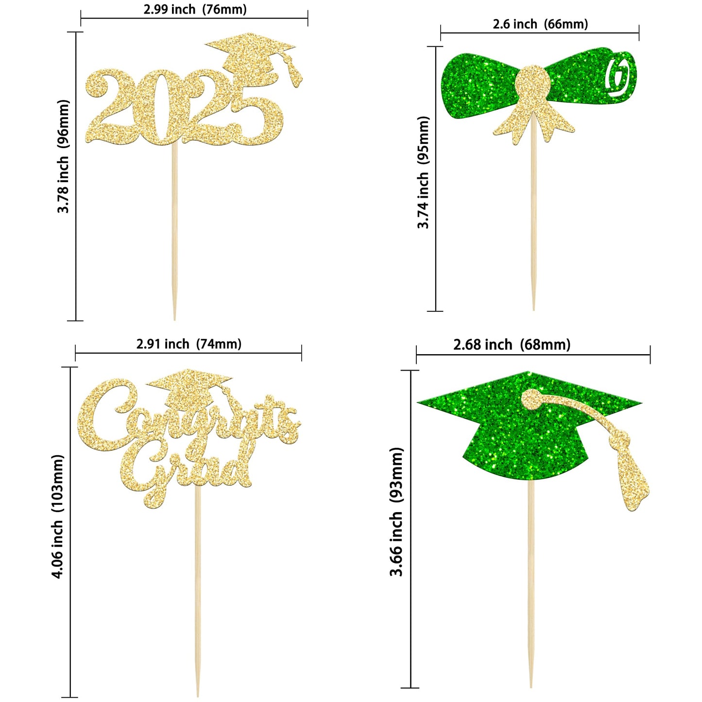 Gyufise 24Pcs 2025 Graduation Theme Cupcake Toppers Glitter Class Of 2025 Cupcake Picks Diploma Graduation Cap Cake Decorations