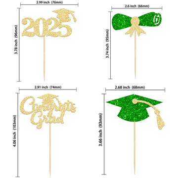 Gyufise 24Pcs 2025 Graduation Theme Cupcake Toppers Glitter Class Of 2025 Cupcake Picks Diploma Graduation Cap Cake Decorations