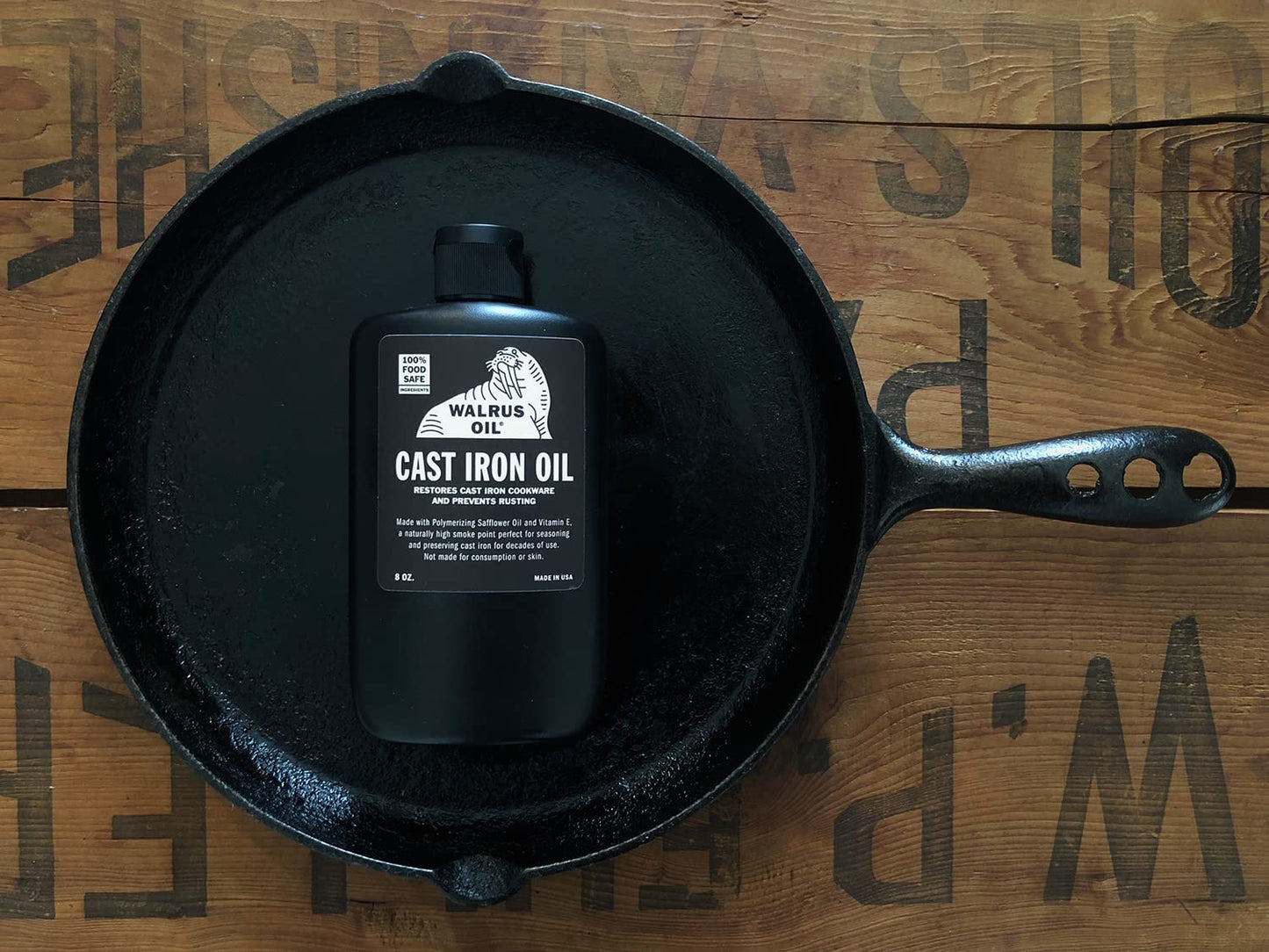 Walrus Oil Cast Iron Oil - High Smoke Point Safflower Oil, 100% Natural & Vegan, 8 oz