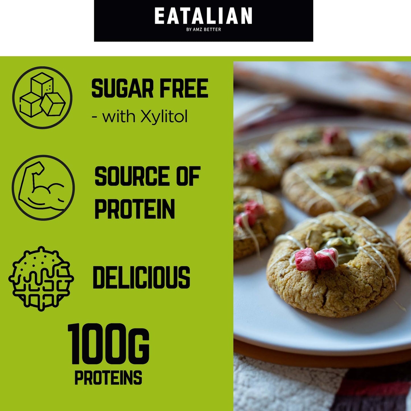 Eatalian By Amz Better Protein Cream, 17.63 Oz/ 500 Gr, Pistachio Paste With 94 G Of Proteins, Made In Italy, Sweet And Unique,