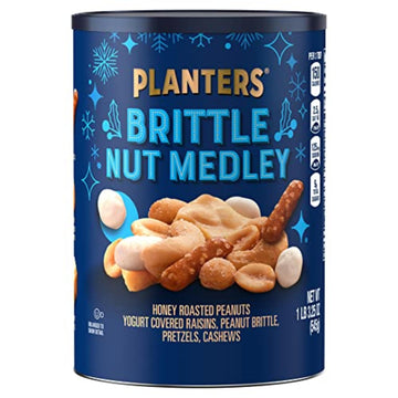 PLANTERS Holiday Brittle Nut Medley Trail Mix Snack with Honey Peanuts  Yogurt Raisins  Peanut Brittle  Pretzels & Cashews  Holiday Snack  Party Nut Mix  1 lb. Canister