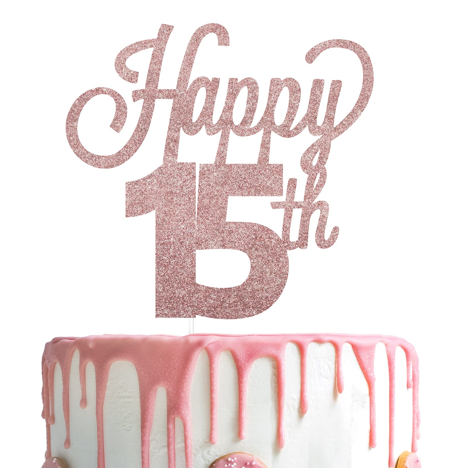 Lingteer Happy 15Th Birthday Cake Topper - Cheers To 15Th Birthday Fifteen Years Old Birthday Party Cake Decorations Sign.