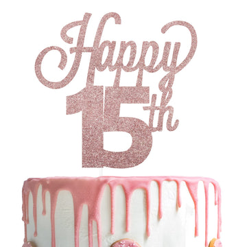 Lingteer Happy 15Th Birthday Cake Topper - Cheers To 15Th Birthday Fifteen Years Old Birthday Party Cake Decorations Sign.