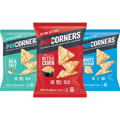 Popcorners Snacks Variety Pack | Gluten Free Chips Snack Packs | Kettle Corn, White Cheddar, Sea Salt | 1 Ounce (Pack of 18)