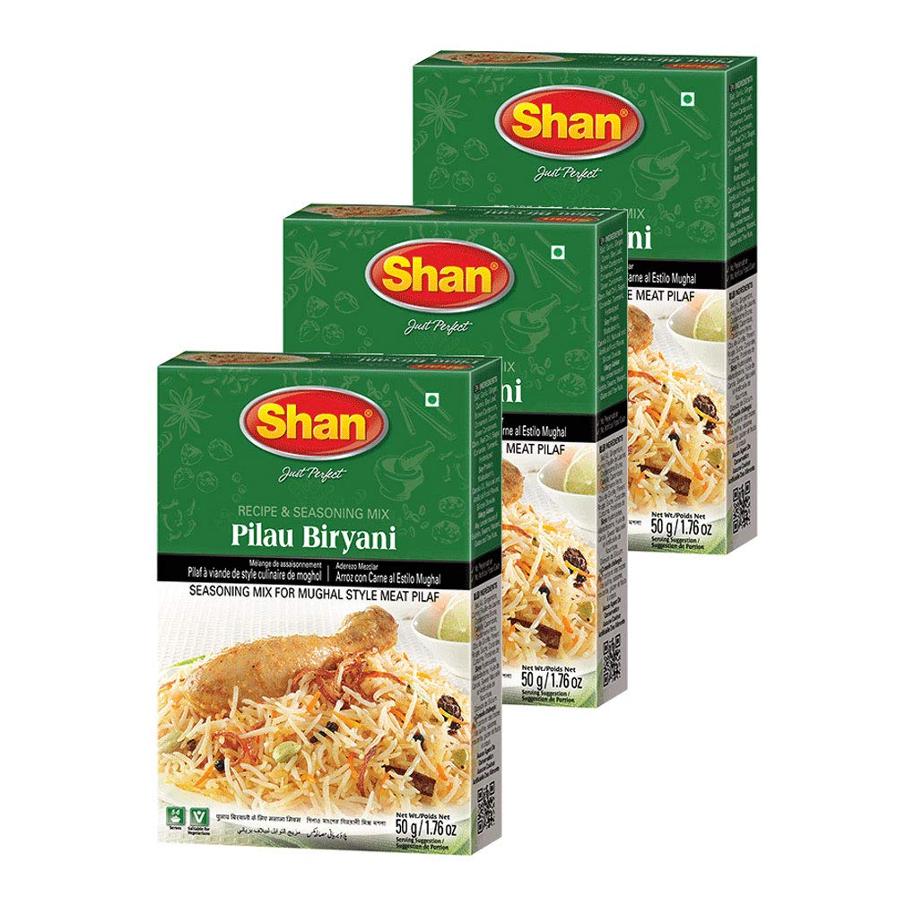 Shan Pilau Biryani Seasoning Mix (50g) - Authentic Indian Spice Packets for Mughal Style Chicken and Meat Pilaf, Gourmet Biryani