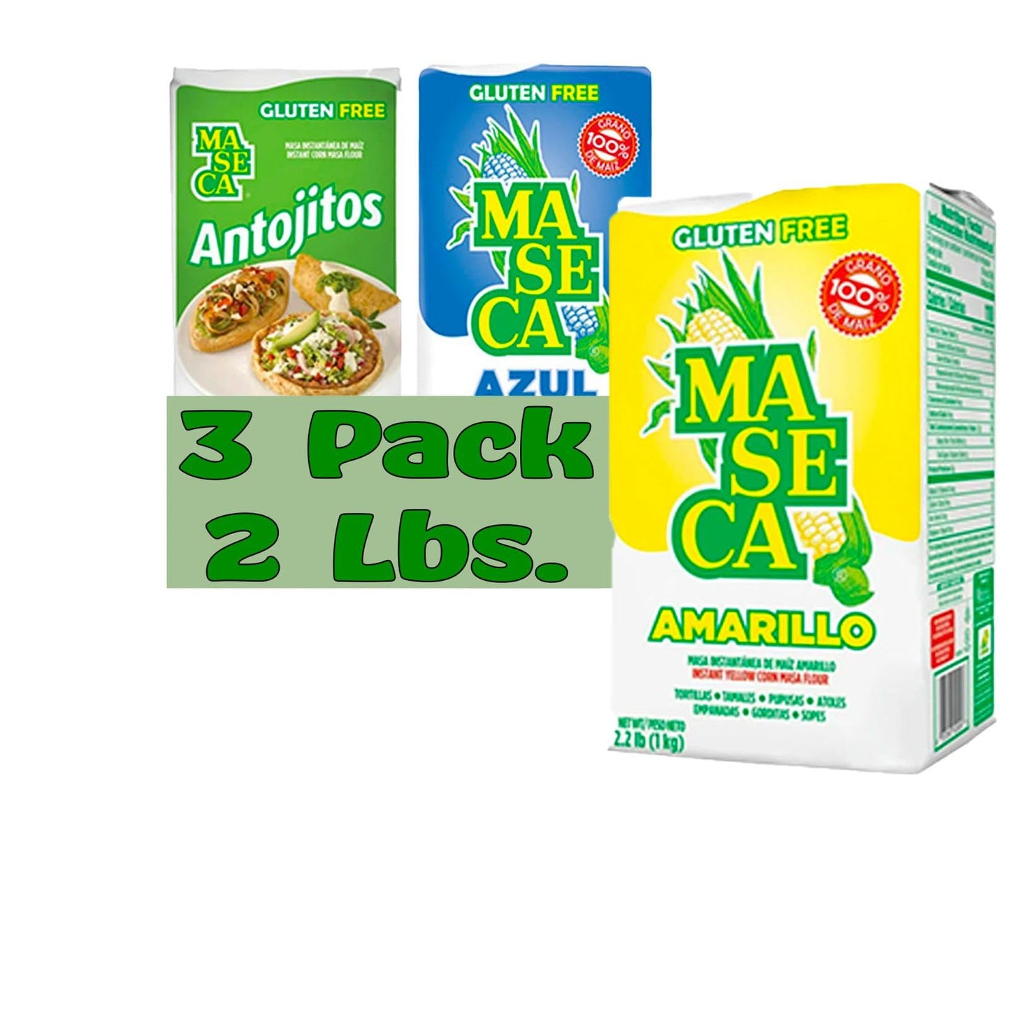 Maseca Variety Pack Gluten Free Harina de Maiz (Corn Flour) 2 Lbs Bag 3 Pack
