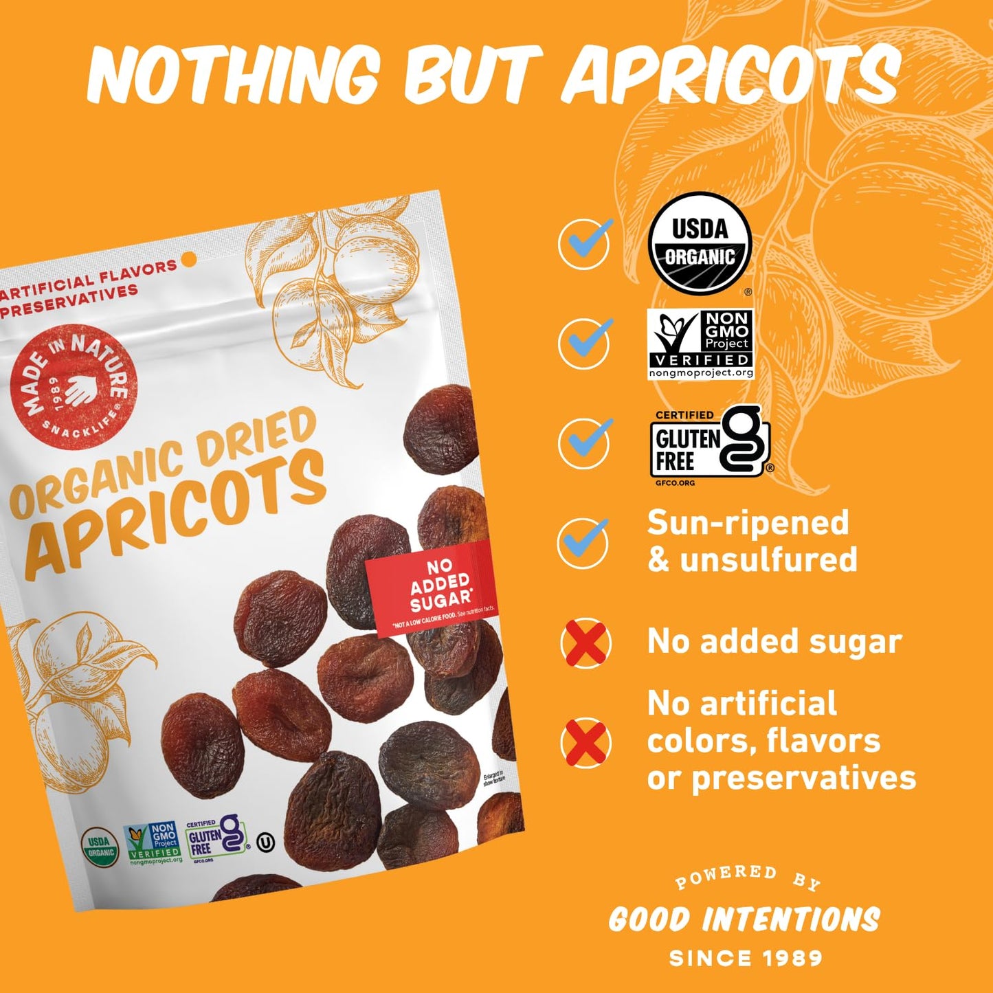 Made In Nature Organic Dried Apricots, 16 Ounce (Pack of 1) - Vegan Snack, Non-GMO, Unsulfured, Gluten Free, Kosher