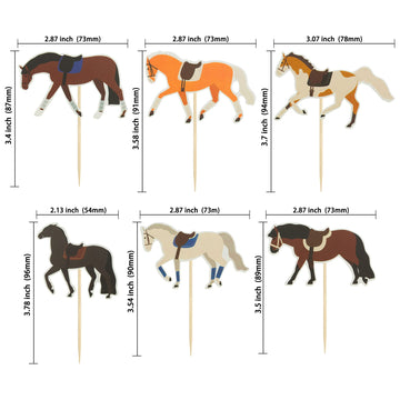 Gyufise Horse Cupcake Toppers - 36 Pcs Set 300G Glitter Card Stock, Food-Grade Toothpick, For Horse Racing Party, Baby Shower, W
