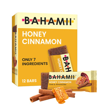 Bahamii Snack Bars, Gluten Free, Made with Dates & Nuts, Healthy Snacks, 12 Pack, Honey Cinnamon