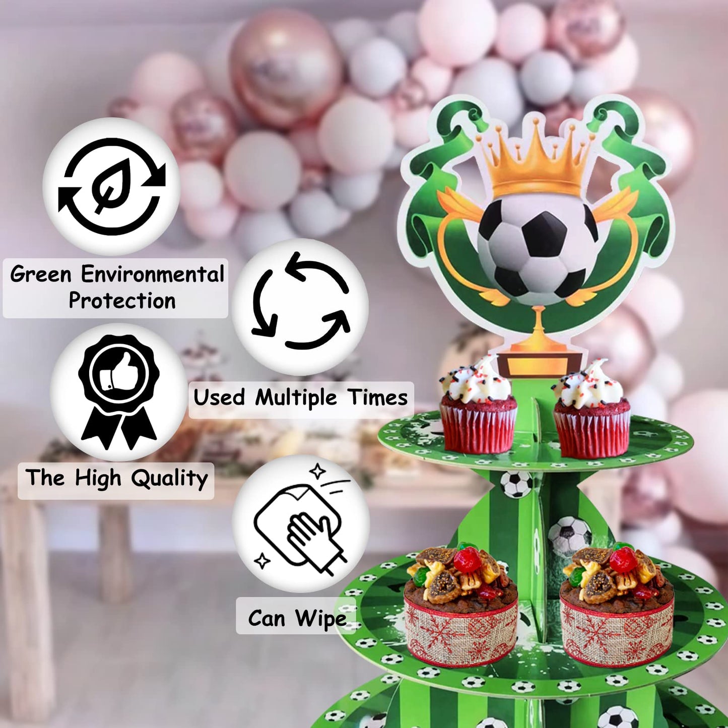 Soccer Themed Birthday Party Supplies, Soccer Party Decorations, 3 Tier Soccer Cardboard Cupcake Stand, Soccer Cake Topper Sport
