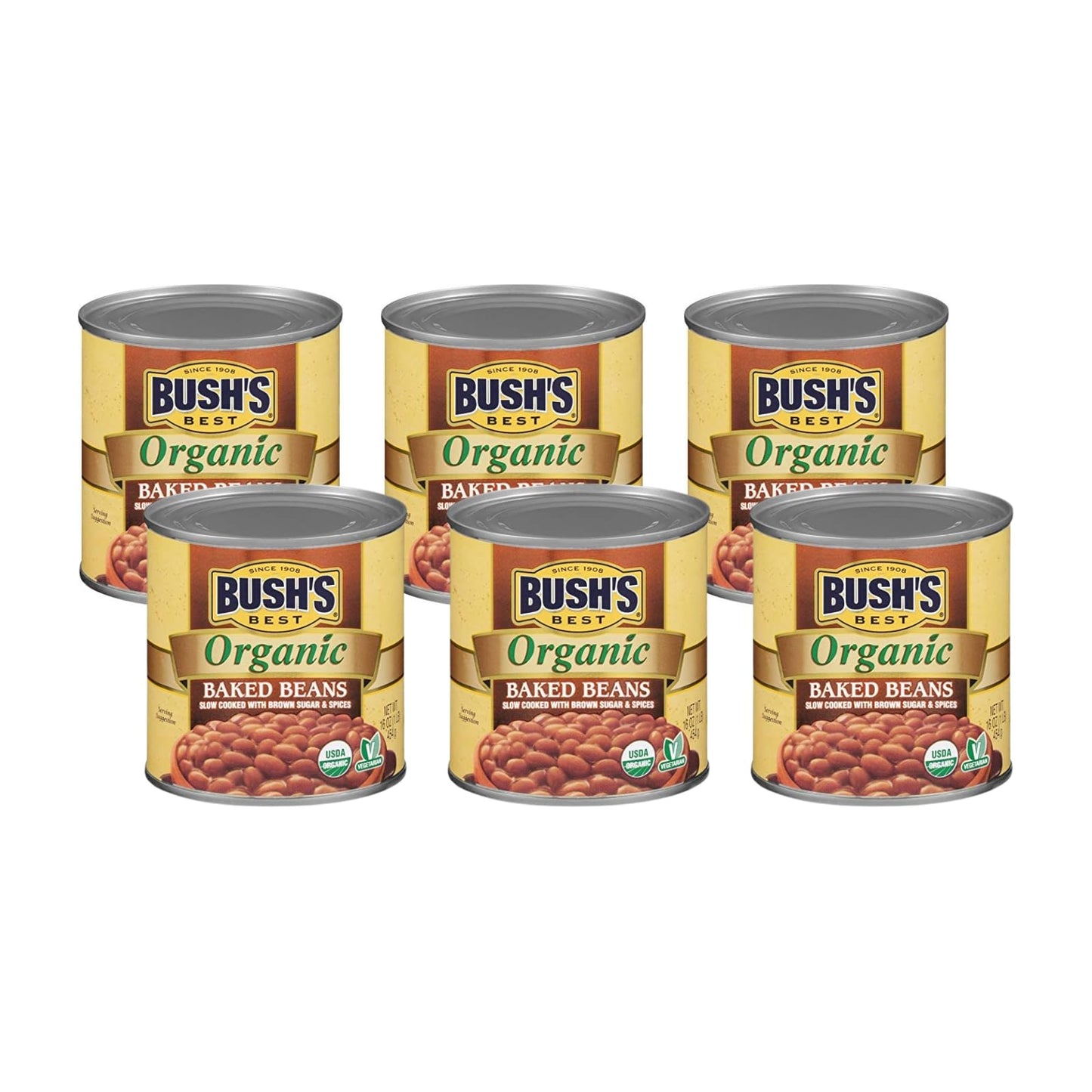Bush's Best Organic Baked Beans, 16 Ounce Can - Canned Beans, Baked Beans Canned, Source of Plant Based Protein and Fiber, Low F