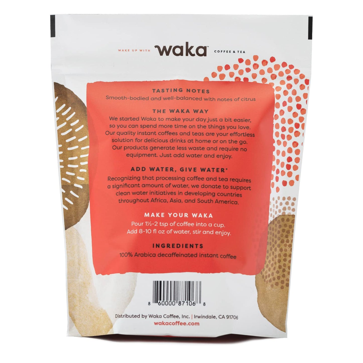 Waka Instant Coffee, Decaffeinated Medium Roast - 100% Arabica Colombian Beans, Freeze Dried Granules, No Sugar Or Additives - B