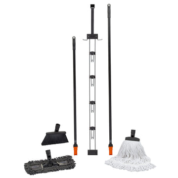 Swopt Indoor Kit - Includes 18 Dust Mop, Cotton Mop, Angle Broom, 48 And 60 Steel Handles, And Organizer - Cleaning Heads With L