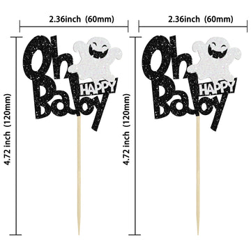 24Pcs Ghost Oh Baby Cupcake Toppers Glitter Gender Reveal Baby Shower Spooky Halloween Cupcake Picks For Halloween Theme Baby Sh
