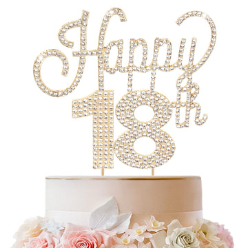 Lingteer Happy 18Th Birthday Gold Rhinestone Cake Topper - Cheers To 18Th Birthday Eighteen Years Old Party Cake Centerpieces To