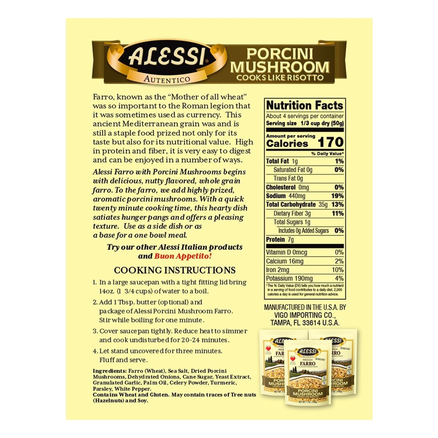 Alessi Autentico, Premium Seasoned Roman Grain Farro, Cooks Like Risotto, Heart Healthy, Easy to Prepare, 7oz (Variety Pack, Pac