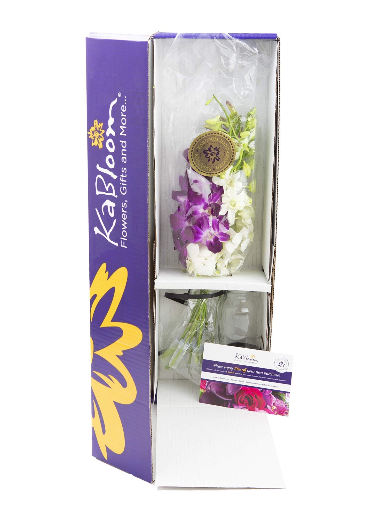 KaBloom Flowers - Mothers Day Collection - Exotic Opal Orchid Bouquet of Purple and White Orchids from Thailand with Vase - Gift for Birthday  Thank You  Valentine  Mothers Day Fresh Flowers