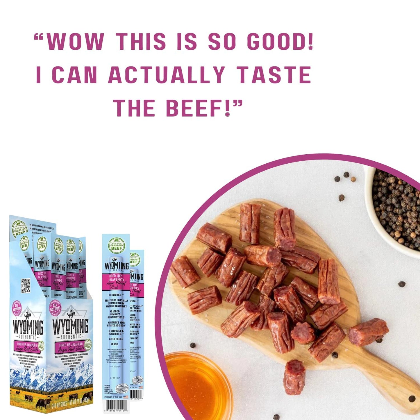 Wyoming 100% Grass Fed Beef Sticks - Fired Up Jalapeo Flavor - Clean Tasty Meat Sticks Snacks With 6G Of Protein Made With Angus