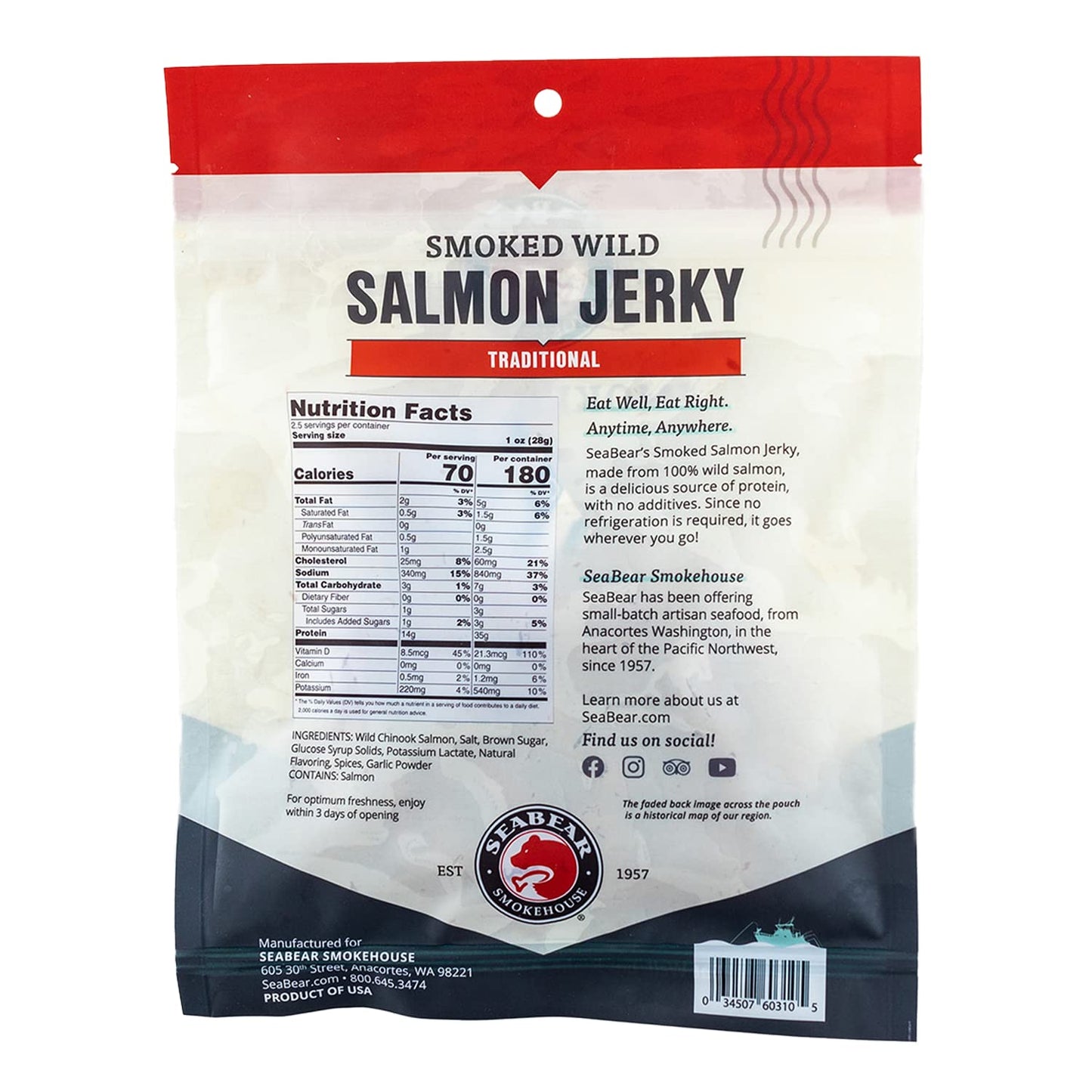 SeaBear Smoked Salmon Jerky 2-Pack, Wild Caught Alaskan Salmon, High-Protein Snack, 2.5 oz Bags