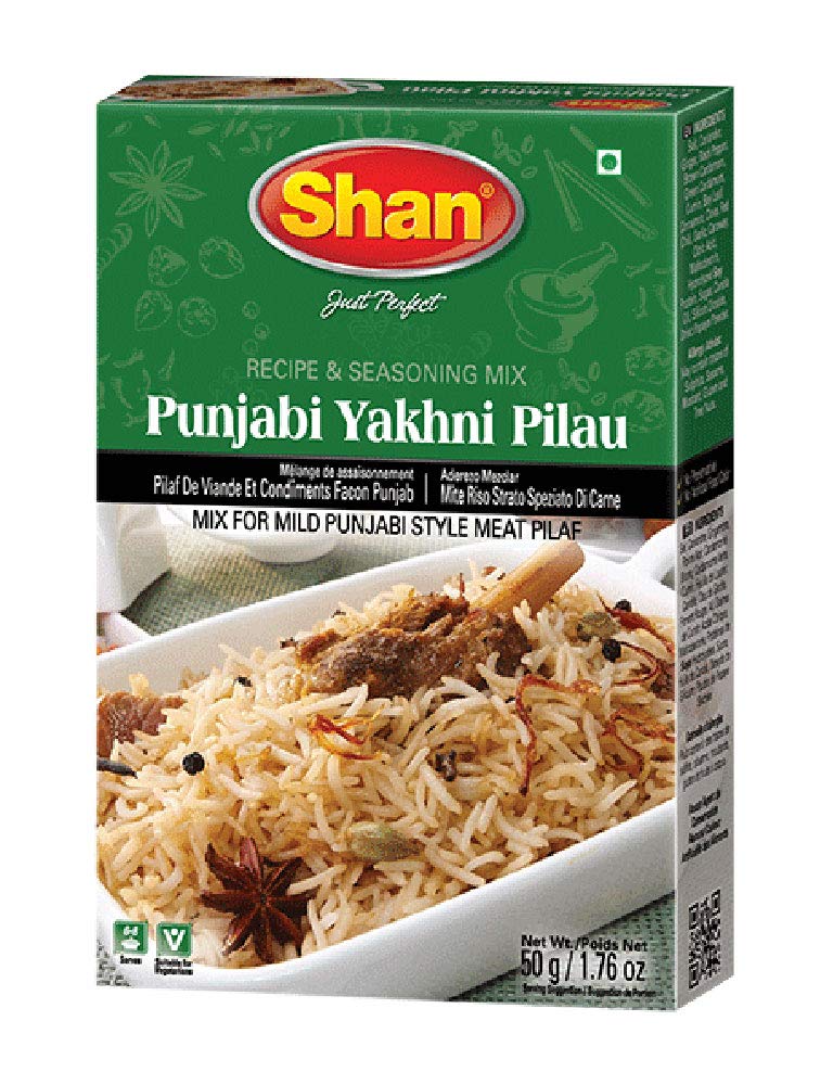 Shan Punjabi Yakhni Pilau Recipe and Seasoning Mix 1.76 oz (50g) - Spice Powder for Mild Punjabi Style Meat Pilaf - Suitable for
