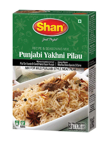 Shan Punjabi Yakhni Pilau Recipe and Seasoning Mix 1.76 oz (50g) - Spice Powder for Mild Punjabi Style Meat Pilaf - Suitable for