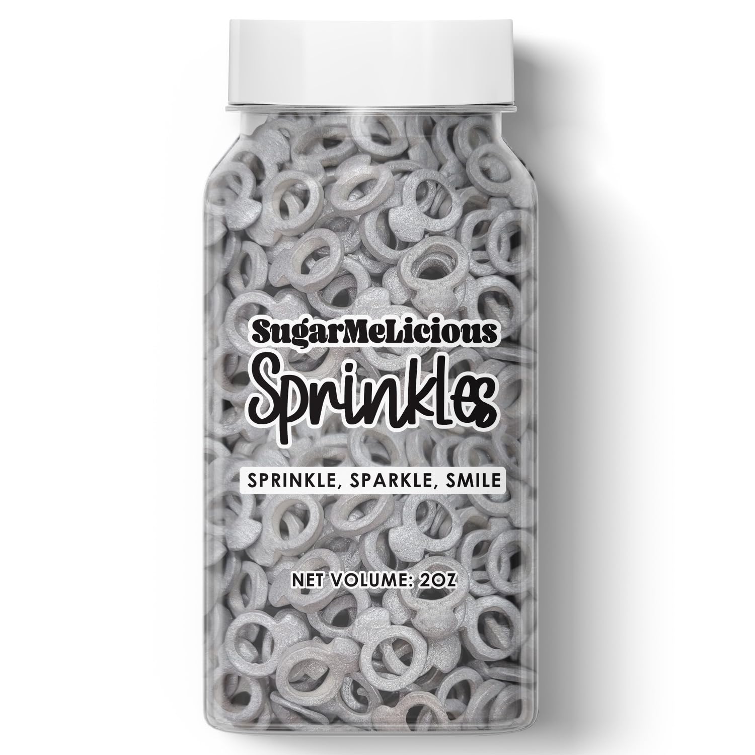SugarMeLicious Silver Wedding Ring Thick Candy Quins, Cupcake Confetti, Anniversary, Engagement Sprinkles, 2oz