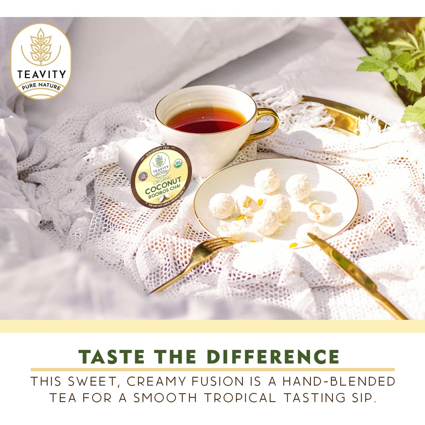Coconut Rooibos Chai Tea Pods For Keurig - Organic Ginger Tea, Rooibos, Cinnamon, Cardamom, Coconut & Chai By Teavity (12 Tea Po