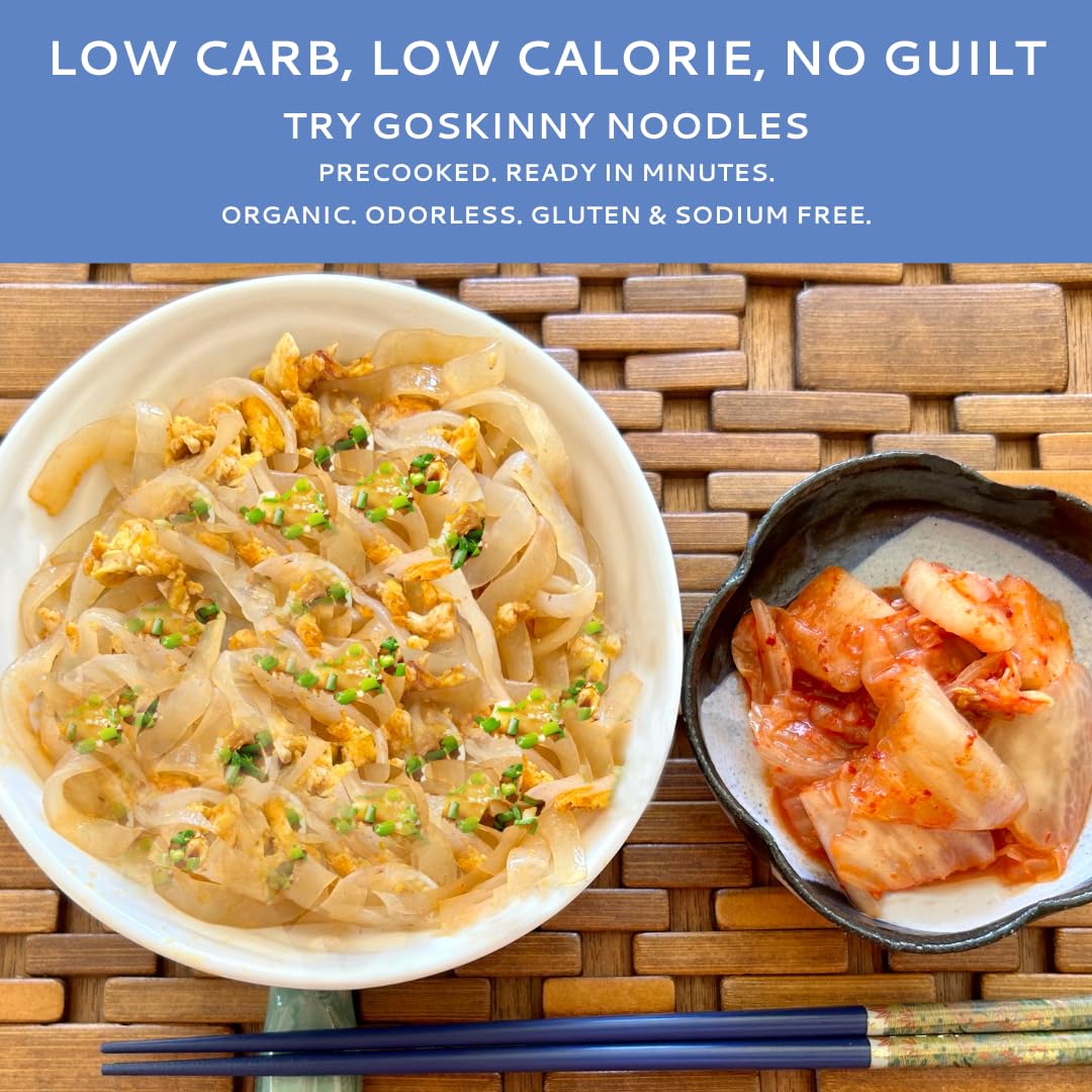 GoSkinny Noodles Fettuccine (6), Organic, Odorless Shirataki & Konjac Pasta, Low Carb, Low Calorie, Gluten Free, Vegan, Kosher,