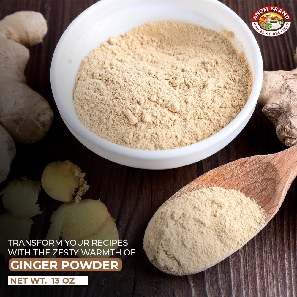 Angel Brand Ginger Powder 13 Oz Bottle - Premium Ground Ginger Root Powder For Baking, Cooking, Smoothies, And Spice Blends.
