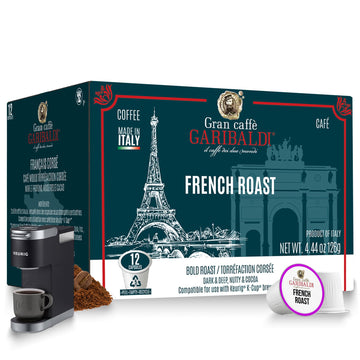 Caffè Garibaldi French Roast Coffee Pods, Single-Serve Capsules For Keurig K-Cup Malt-Inspired, Single Serve Cups, 100% Arabica Blend For Coffee Makers, 12 Count Recyclable Pods - Dark Roast