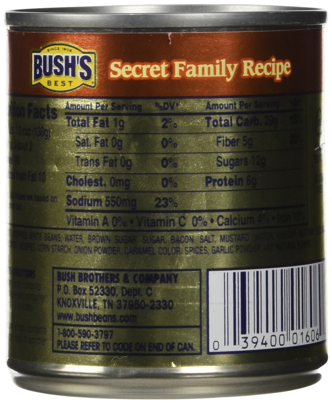 Bush's Best Baked Beans Original Seasoned with Bacon & Brown Sugar 8.3 OZ (Pack of 6)