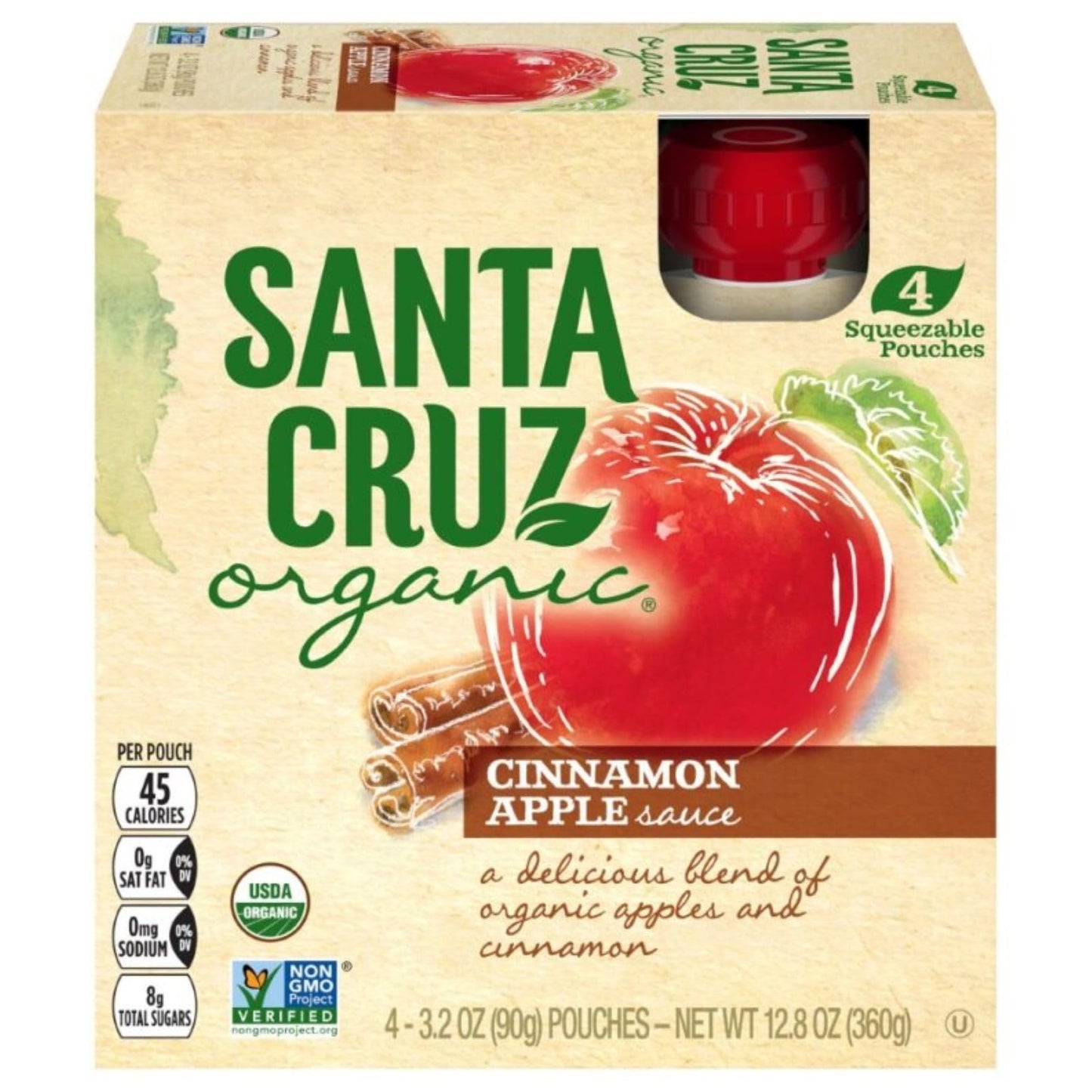 Santa Cruz Organic Cinnamon Apple Sauce Poches - 4 Ct