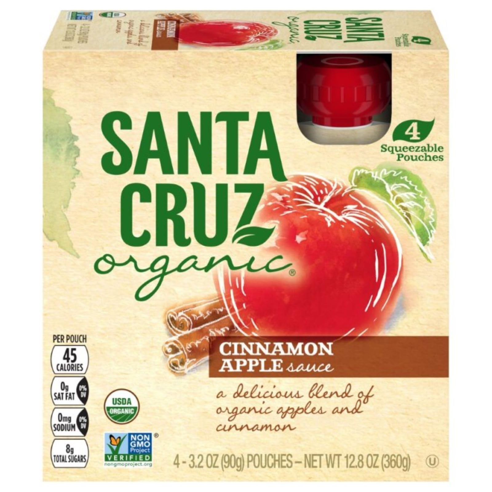 Santa Cruz Organic Cinnamon Apple Sauce Poches - 4 Ct
