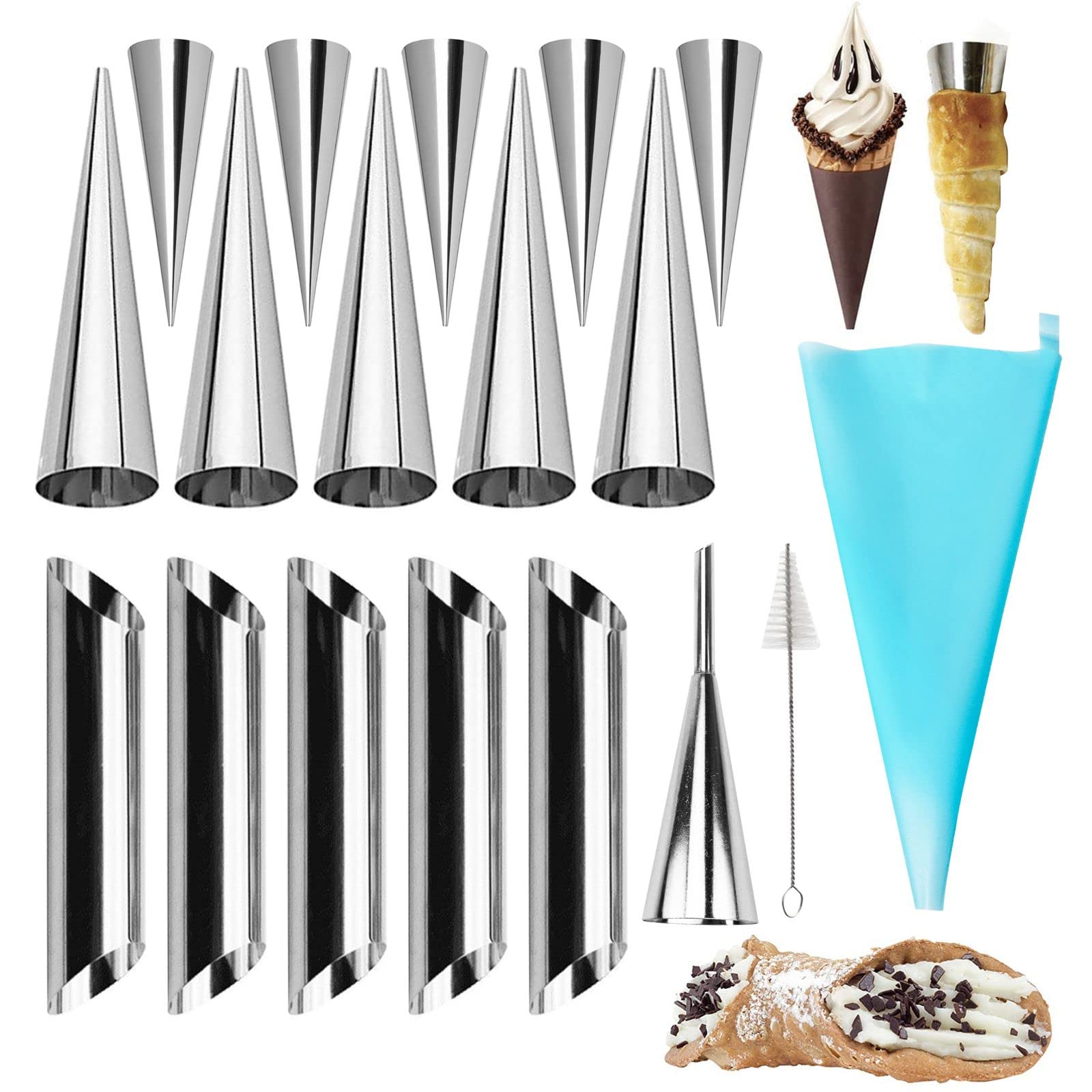 Non-stick Cream Cannoli Tubes, FantasyDay 18 Pcs Stainless Steel Baking Cones Pastry Roll Horn Croissant Mold Cannoli Shells wit