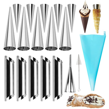 Non-stick Cream Cannoli Tubes, FantasyDay 18 Pcs Stainless Steel Baking Cones Pastry Roll Horn Croissant Mold Cannoli Shells wit