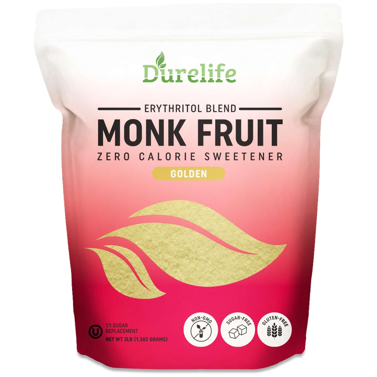 Durelife Golden Monk Fruit Sweetener, 1:1 Sugar Replacement, Keto Diet Friendly, Zero Calorie, Kosher Sugar Substitute, Golden -