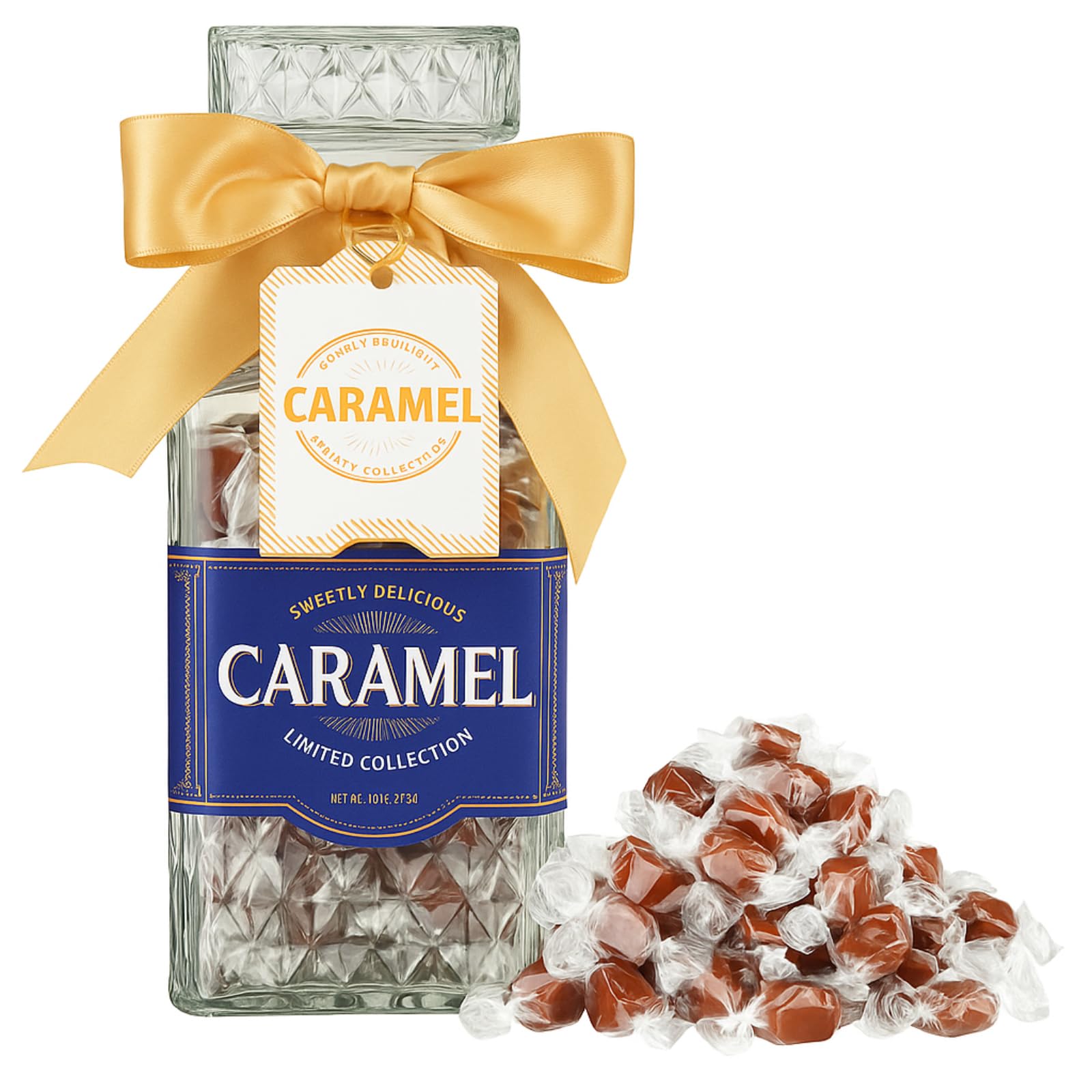 The Wine Savant Scotch Whiskey Caramels & Glass Decanter Gift Set - 750 mL, Premium Salted Caramel, Model TWS-DAD-DEC-CARA-SET