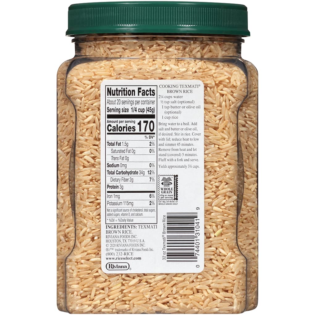 RiceSelect Texmati Brown Rice, Long Grain, Gluten-Free, Non-GMO, 32 oz (Pack of 4 Jars)