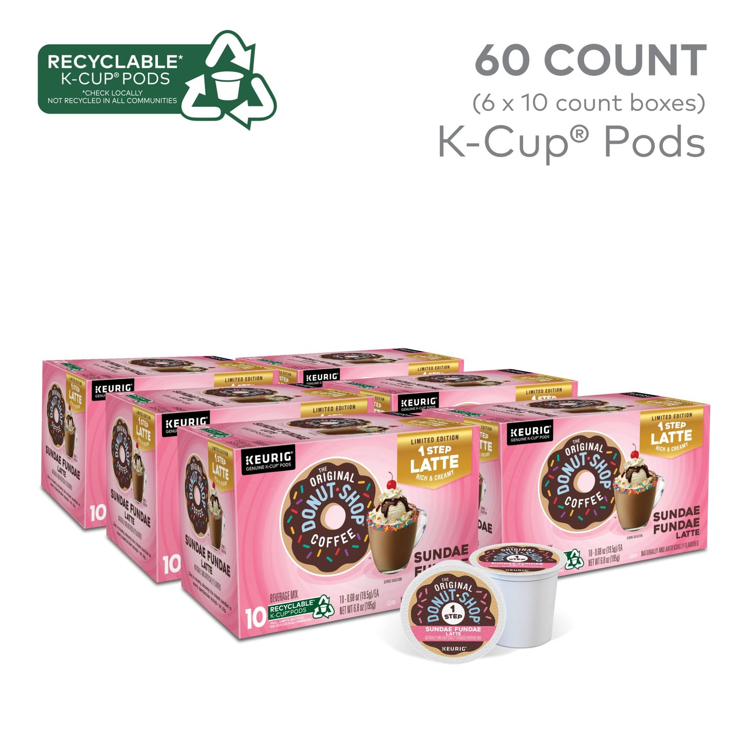 The Original Donut Shop Sundae Fundae One-Step Latte, Keurig Single Serve K-Cup Pods, 60 Count (6 Packs Of 10)