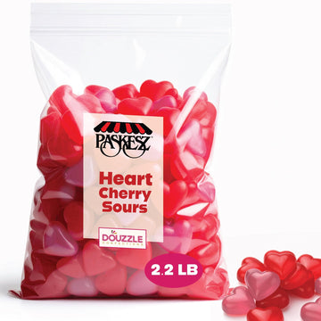 DOUzzle Back To School Cherry Sours Red & Pink Heart Candy, Bulk Chewy Candies for Machine Refills (2.2 LB, 1 Pack) Party Favor,