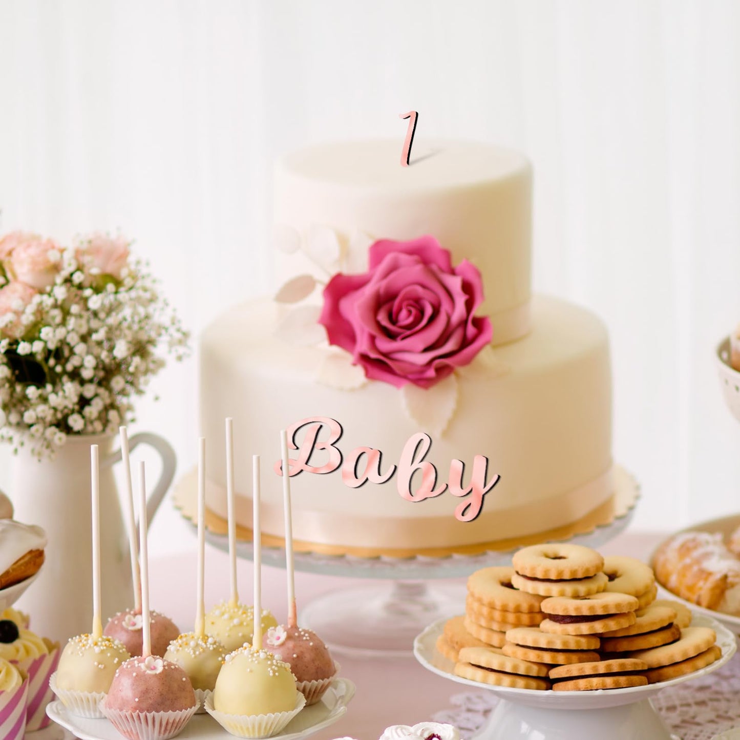 Jspupifip 64Pcs Rose Gold Acrylic Cake Topper, Glitter Numbers & Alphabet Decor, Personalized Cake Picks For Anniversary, Baby S