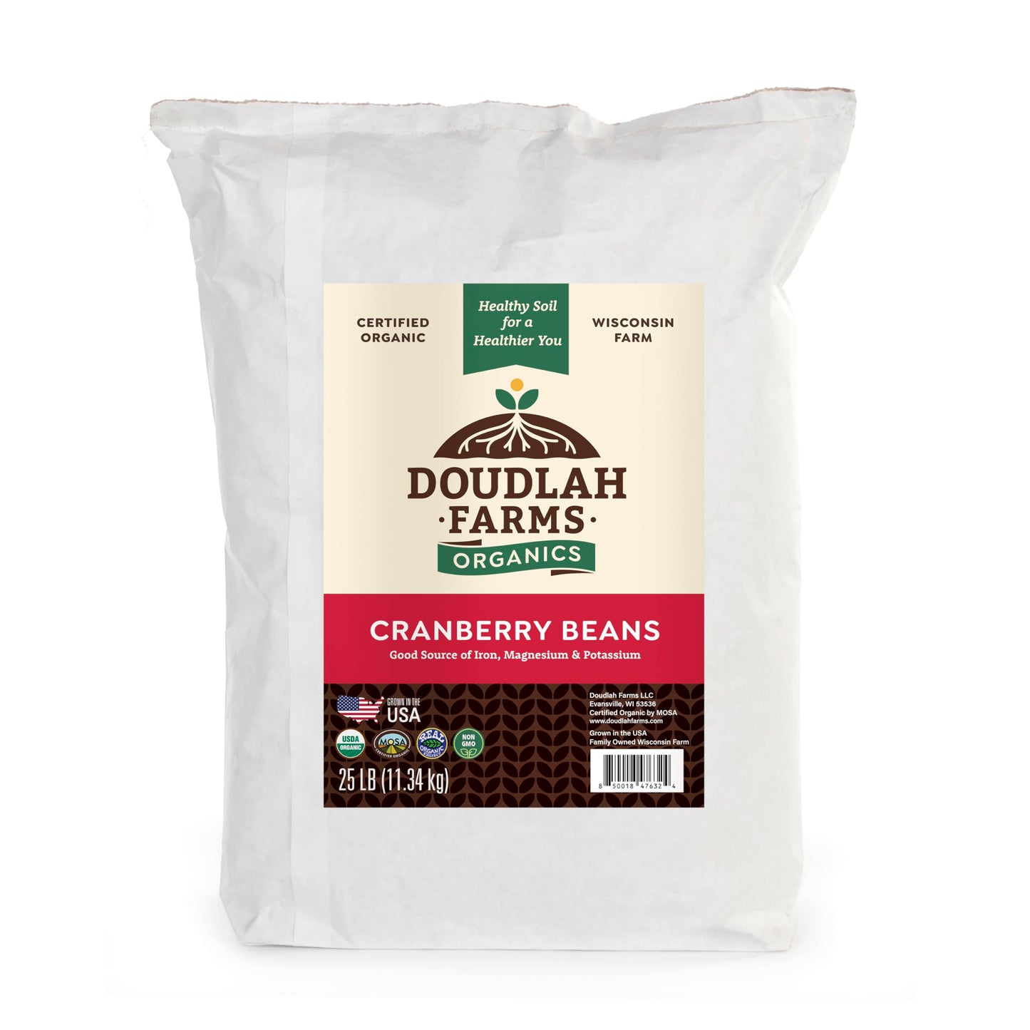 Doudlah Farms Organic Dried Cranberry Beans, 25lb Bulk, Vegan, Non-GMO, Grown in USA