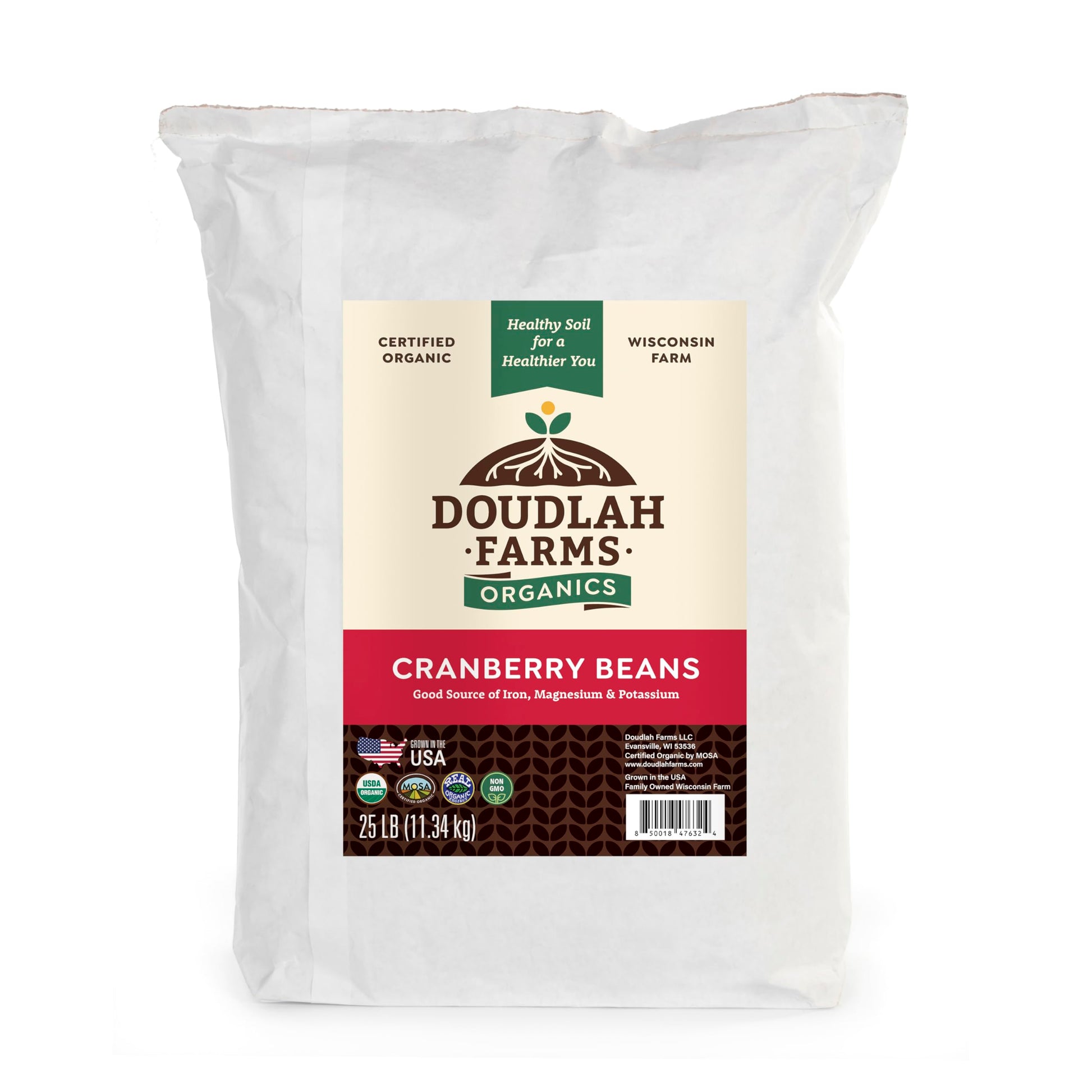 Doudlah Farms Organic Dried Cranberry Beans, 25lb Bulk, Vegan, Non-GMO, Grown in USA