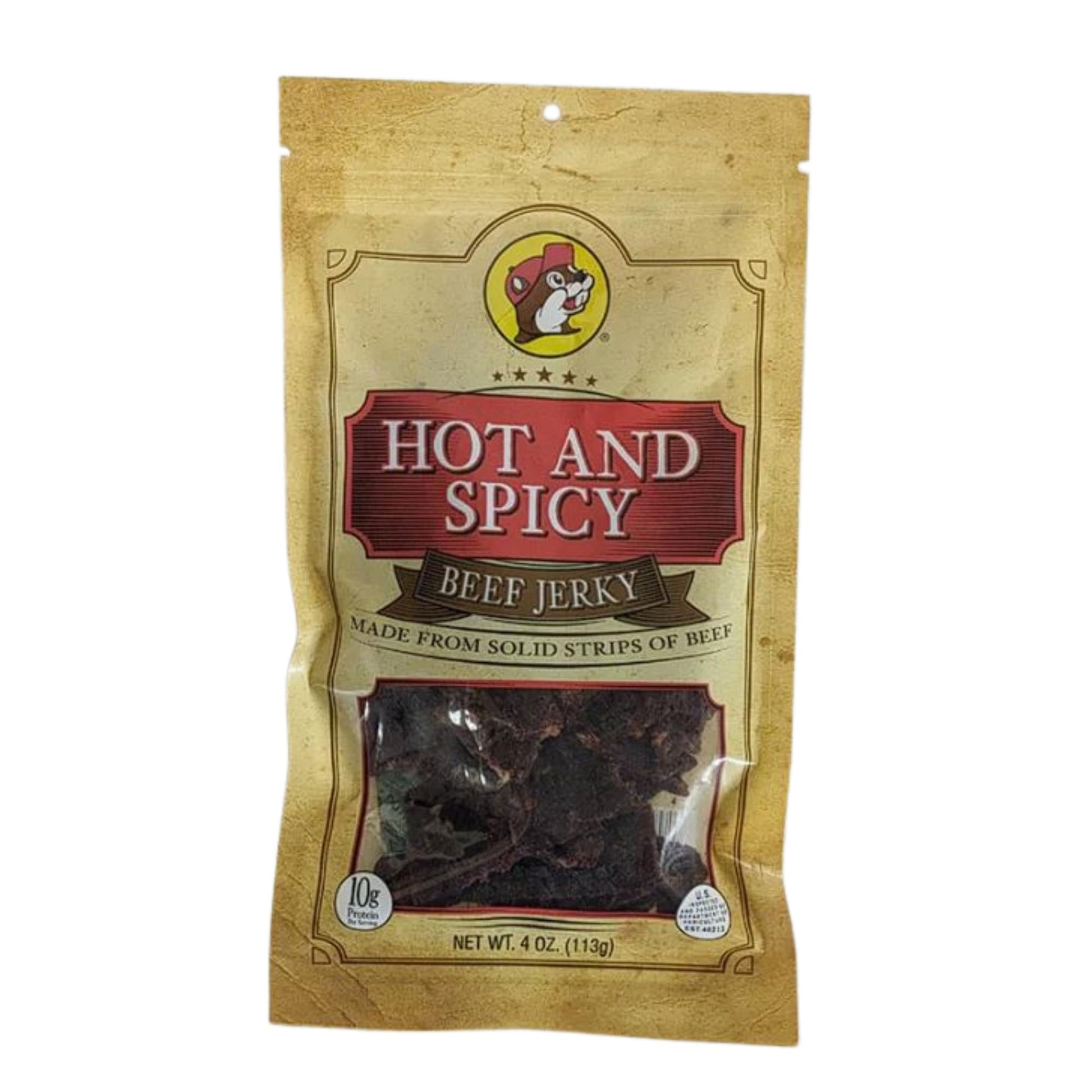 Buc-ees Hot and Spicy Beef Jerky, 4 Ounce Resealable Bag
