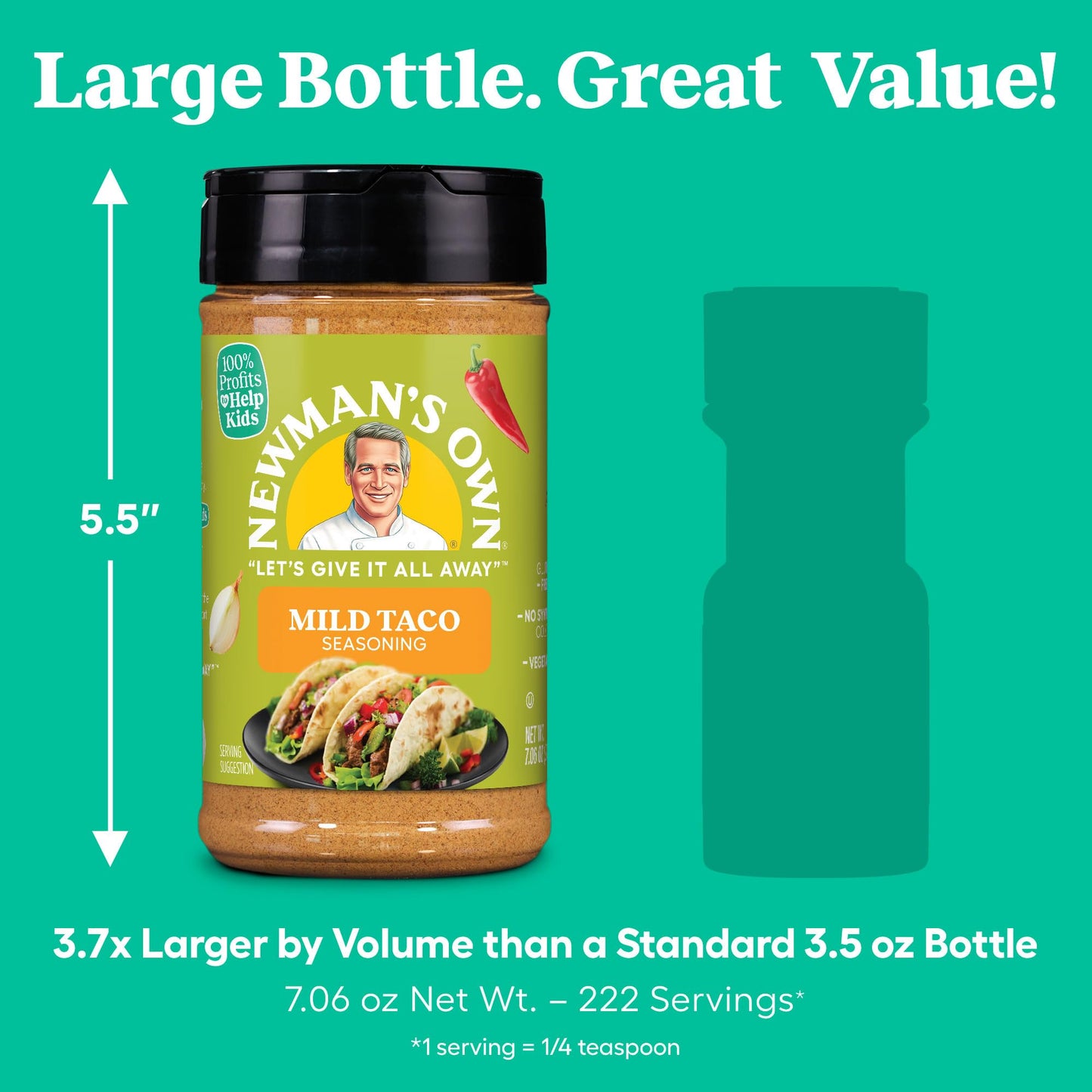 Newman's Own Mild Taco Seasoning; Great Zesty Flavor; Not Only Great on Tacos, Perfect Spices for Cooking Fajitas,Pork Belly, an