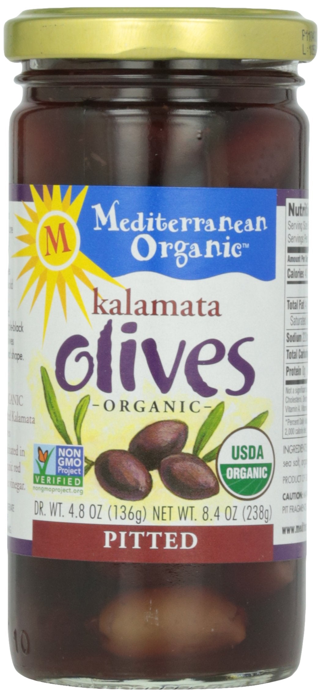 Mediterranean Organic Kalamata Olives, Pitted, 8.4 Oz