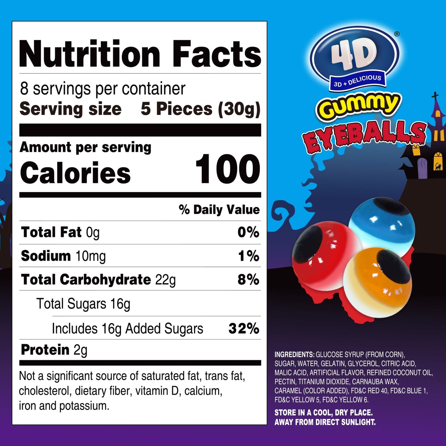 Amos Eyeball Gummy Candy - Halloween Gummy Eye Candy  for Kids & Parties  3D Gummy Eyeballs  Individually Wrapped  40 Count  9oz Bag